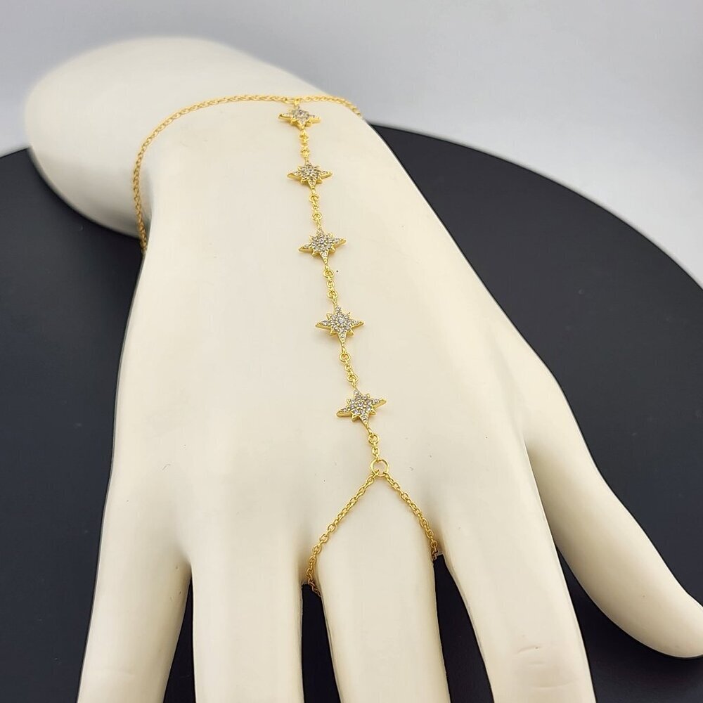 Sterling Silver 925 Hand Chain Bracelet with Ring – Star Design
